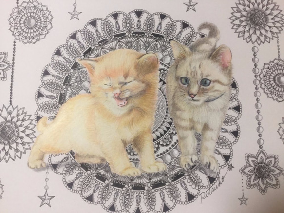 原画  肉筆  百貨店出展   絵画  絵  アート　子猫　子ネコ　小猫　猫の絵　子猫の絵 3枚目の画像