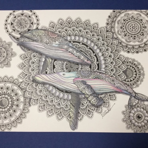 原画 肉筆 一点もの ボールペンアート 鯨 くじら ザトウクジラ