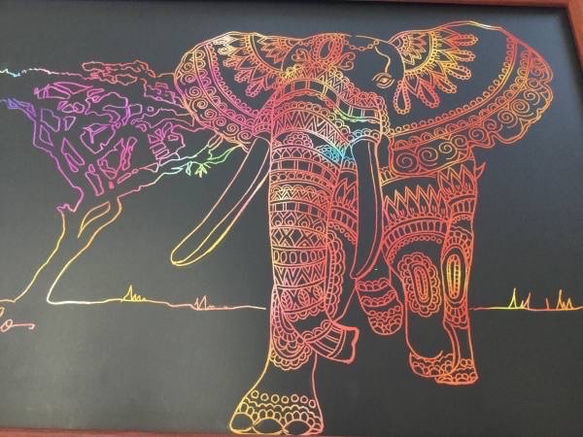 原画 肉筆 一点もの クラッチアート 象 ぞう　ゾウ   百貨店作家 絵画 ボールペンアート 2枚目の画像