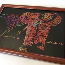 原画 肉筆 一点もの クラッチアート 象 ぞう　ゾウ   百貨店作家 絵画 ボールペンアート 3枚目の画像