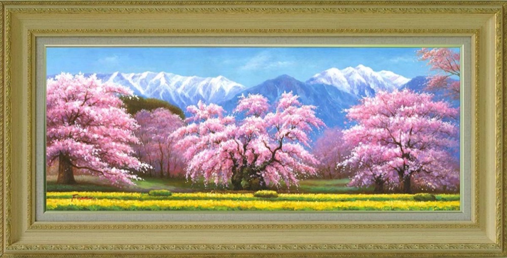 中村勝之作　『長寿の祈 神代桜』3枚並列額装　油彩画額装付 中村勝之作 『長寿の祈 神代桜』3枚並列額装 油彩画額装付 - メルカリ