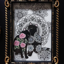 原画 肉筆 一点もの ボールペンアート 額装付き 百貨店作家 人気 ボールペン画 絵画 猫 ねこ ネコ 仔猫 子猫 3枚目の画像