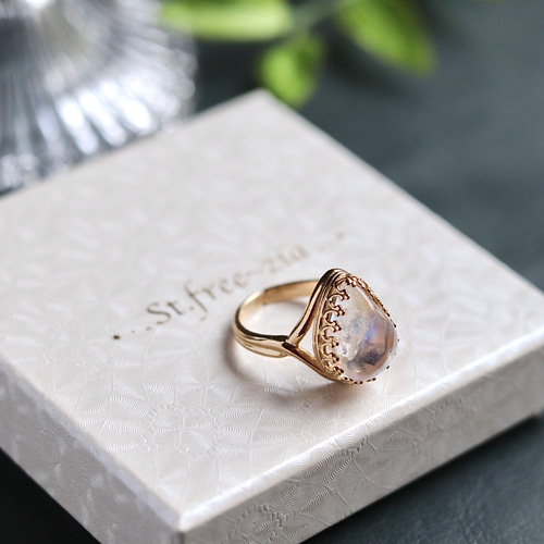 ☆真鍮☆大粒☆宝石質レインボームーンストーンAAA+☆11〜17号