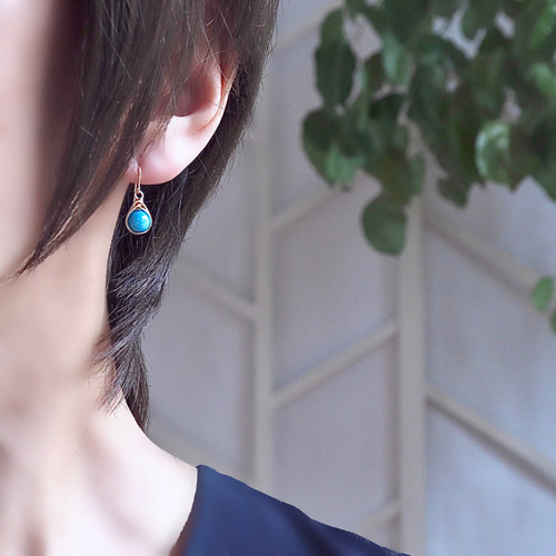 14kgf☆ライトブルーアパタイト6mm☆ワイヤーラップ一粒ピアス