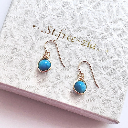 14kgf☆ライトブルーアパタイト6mm☆ワイヤーラップ一粒ピアス