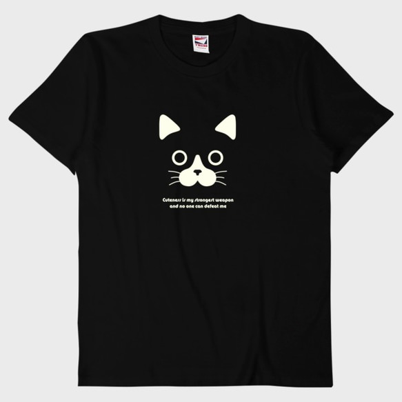 Tシャツ Cuteness is my strongest weapon ブラック　猫 1枚目の画像