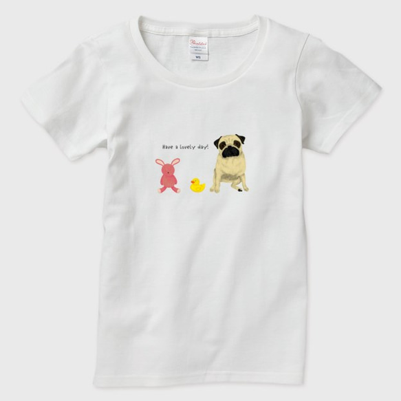 メンズ/レディースTシャツ　パグ　フォーン　犬 1枚目の画像