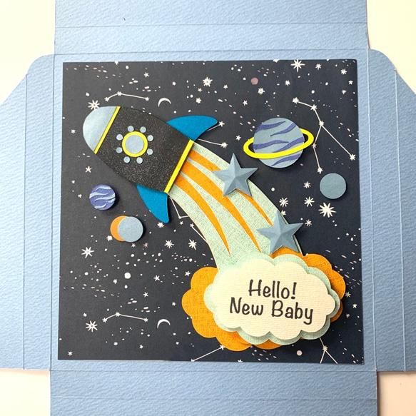 ベビー　星とロケットのお祝いカード【出産祝い・ベビー シャワー】 8枚目の画像
