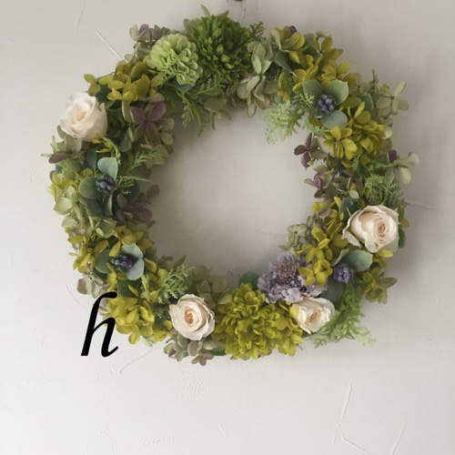 ガーベラのグリーンリース　プリザーブドフラワー 母の日ギフト スカビオサのグリーンリースラベンダー