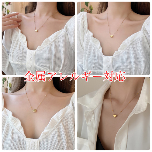 サージカルステンレス ネックレス チェーン ハート ピンクゴールド
