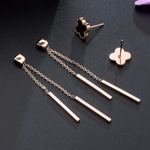 クローバーピアス ダブル棒ドロップピアス アレルギー対応 ステンレス