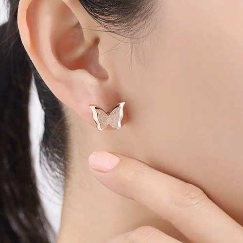 2way 18KGPピンクゴールド 蝶々ダブル棒ドロップピアス ピアス