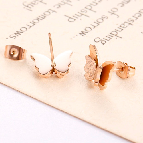 18Kピンクゴールド鍍金ダブル蝶々ピアス ピアス（スタッド・一粒