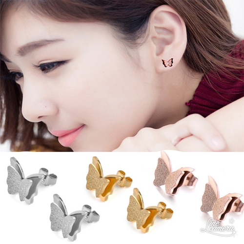 18Kピンクゴールド鍍金ダブル蝶々ピアス ピアス(スタッド・一粒 18Kピンクゴールド鍍金ダブル蝶々ピアス ピアス(スタッド・一粒