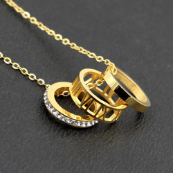 18Kゴールド鍍金CZダイヤローマ数字3連リングネックレス ネックレス