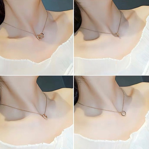 18Kゴールド鍍金CZダイヤローマ数字3連リングネックレス ネックレス