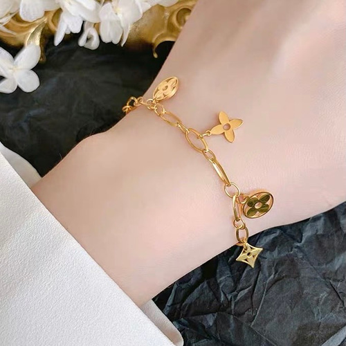 ステンレス ブレスレット 金属アレルギー対応 四つ葉の ステンレス ブレスレット 金属アレルギー対応 四つ葉の