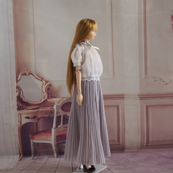 momoko outfit  ブラウス（白）＋シフォンプリーツスカート（薄グレー） 6枚目の画像