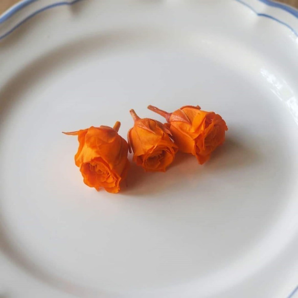 シェア花材　バラ・プリザーブドフラワー　オレンジカラー ３輪　小分け 1枚目の画像