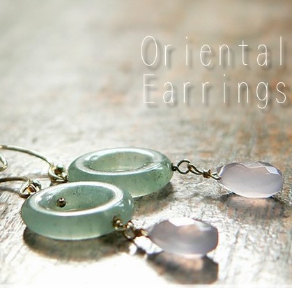 K18YG グリーンアベンチュリン＆ラベンダーカルセドニーオリエンタルピアス