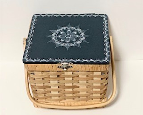 Creema限定 木製 角型バスケットM ネイビー トールペイント フリー