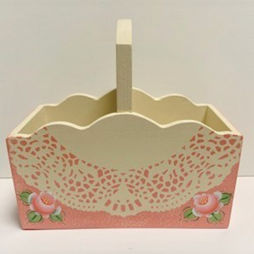 Creema限定 木製 バラのハンドル付き小物入れ（ピンク