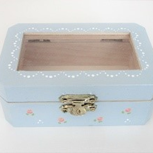 Creema限定 木製 ブルーの窓付き小箱 トールペイント フリーボックス