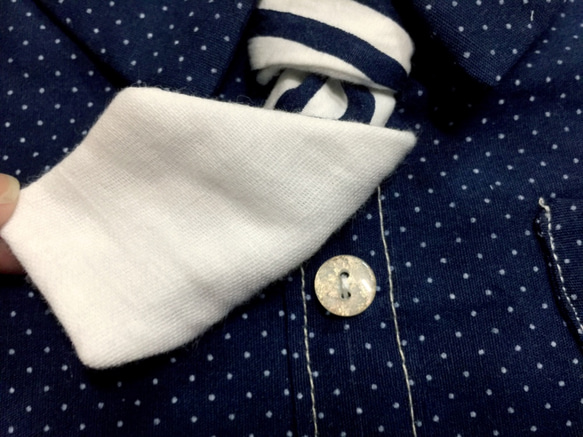 紳士スタイルのビブポケット - ダークブルーの白い翡翠のシャツ+ネクタイ 3枚目の画像
