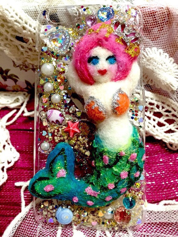 たっぷりビジューの「キラキラ夢見る人魚姫②」スマホカバー  / 各サイズオーダー受付