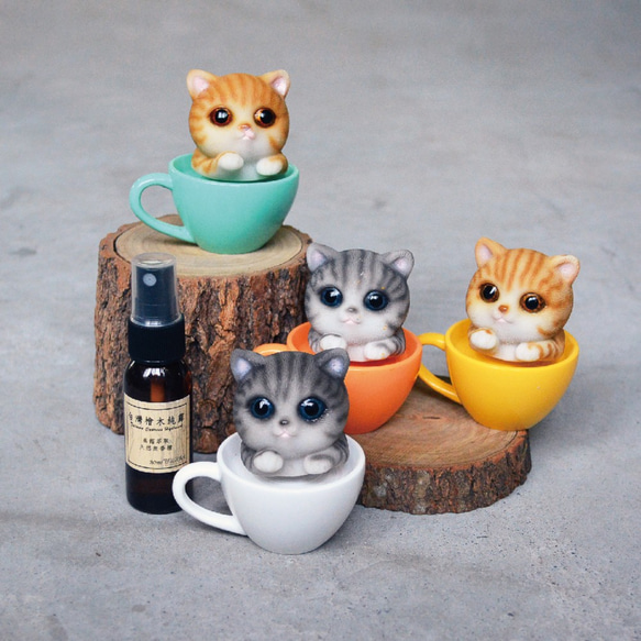 搖頭貓咪杯原木擴香墊(送限量檜木純露) 第1張的照片