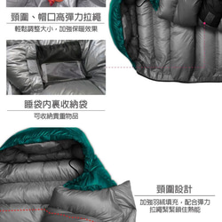 【Outdoorbase】SnowMonster頂級羽絨保暖睡袋(孔雀綠)-24660 第4張的照片