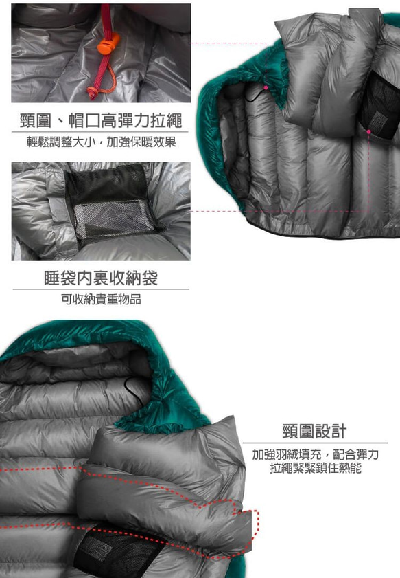 【Outdoorbase】SnowMonster頂級羽絨保暖睡袋(孔雀綠)-24660 第4張的照片