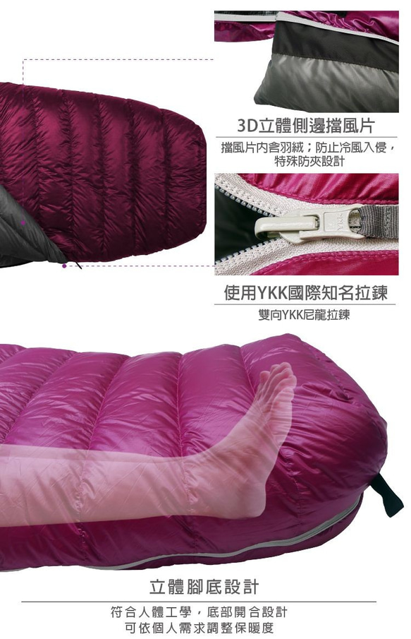 【Outdoorbase】SnowMonster頂級羽絨保暖睡袋(酒紅色)-24677 第5張的照片