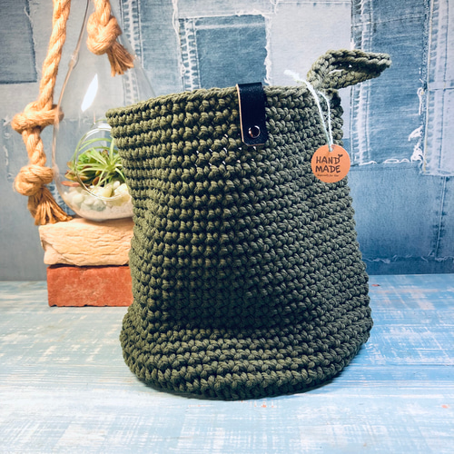 クシュっと可愛い ロープバスケット オリーブ フリーボックス・小物