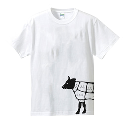 牛肉の部位Tシャツ ~パンチバージョン~【メンズ・レディース】ホワイト Tシャツ 2枚目の画像