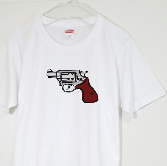 ポップな鉄砲Tシャツ【メンズ・レディース】ホワイト クルーネック 1枚目の画像