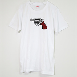 ポップな鉄砲Tシャツ【メンズ・レディース】ホワイト クルーネック 2枚目の画像