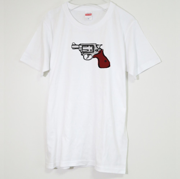 ポップな鉄砲Tシャツ【メンズ・レディース】ホワイト クルーネック 2枚目の画像