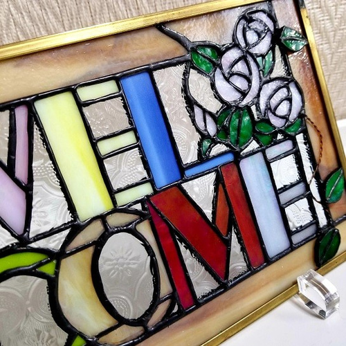 ハンドメイドのステンドグラス　ウエルカムボード青 送料無料】ウェルカム（Welcome）ボード☆ステンドグラス