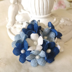 「再販」麻布花　かわいい花コサージュ　水色　藍色　きなり 2枚目の画像