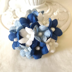 「再販」麻布花　かわいい花コサージュ　水色　藍色　きなり 3枚目の画像