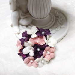 麻布花　かわいい花コサージュ　　桜色　きなり 紫 3枚目の画像