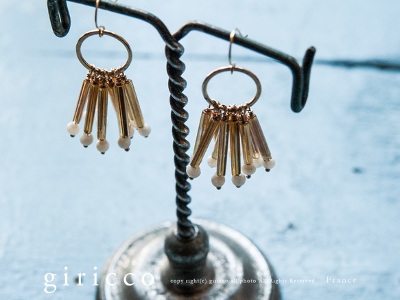 美麗閃亮法國復古金珠和法國蛋奶酥玻璃耳環&lt;Long&gt;（TJ10913） 第2張的照片