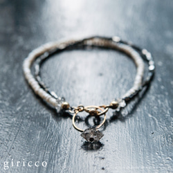 法國老式黑珠＆淡水珠和晶×環的簡單優雅兩個連續的手鐲（TJ10934） 第3張的照片