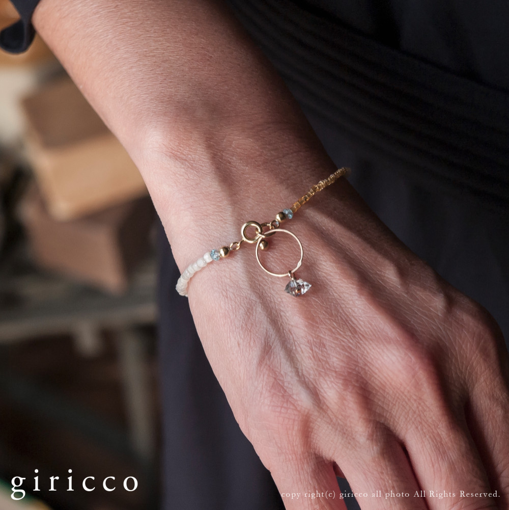 フランスヴィンテージビーズとアパタイト＆水晶×リングのシンプルで上品なブレスレット（TJ10935）