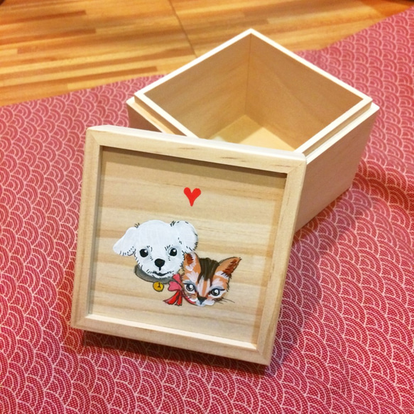 客製原木盒子_小方盒_老狗與幼貓 第2張的照片