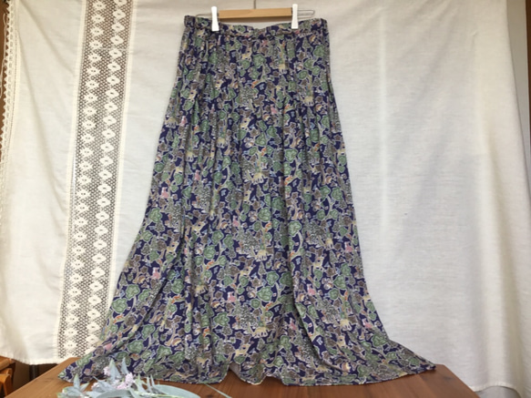 リバティプリント国産タナローンのタックスカート ロングスカート