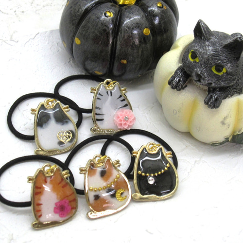 ローズガーデン猫ちゃんラウンドレジンヘアゴム ヘアゴム - ヘア