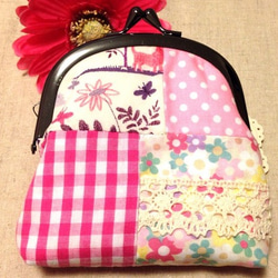 パッチワークがま口ポーチ 小物入れ ピンク ポーチ くま子 通販 965593