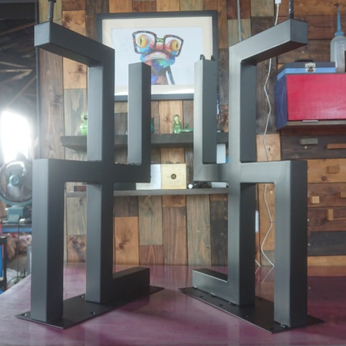 マットブラックでアイアンな極太鉄脚♪ 50×400×650mm Ⅺ型 2脚ver